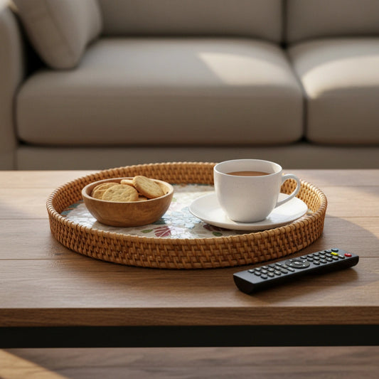 Blush Leaf Round Tray