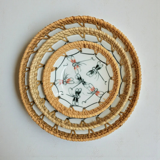 Dragonfly Drift bowls nested to show three sizes: 13cm, 16cm, 19cm