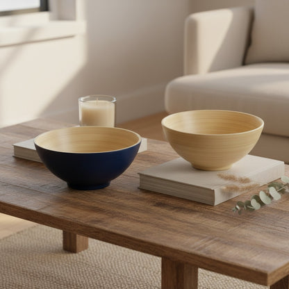 Aura Spun Bamboo Serving Bowls styled on a table for dry snacks and decor