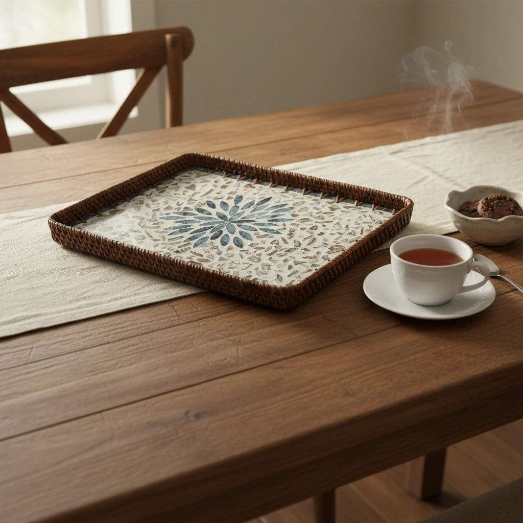 Azure Rosette Large Rectangular Tray