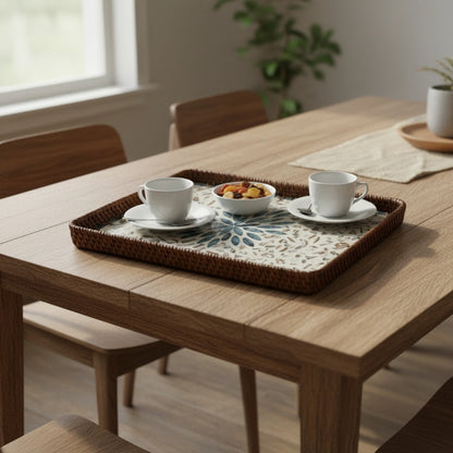 Azure Rosette Large Rectangular Tray