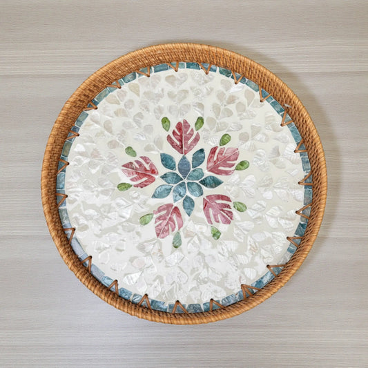 Blush Leaf Round Tray
