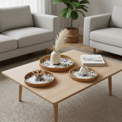 Dark Daisy Round Tray Set – 3 Piece