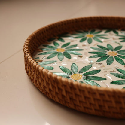 Green Daisy Round Tray Set – 3 Piece
