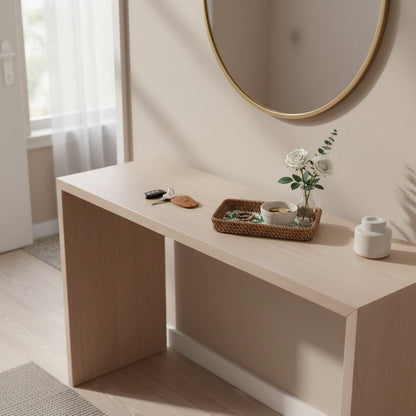 Green Daisy Vanity Tray styled on a vanity console in a minimal neutral room
