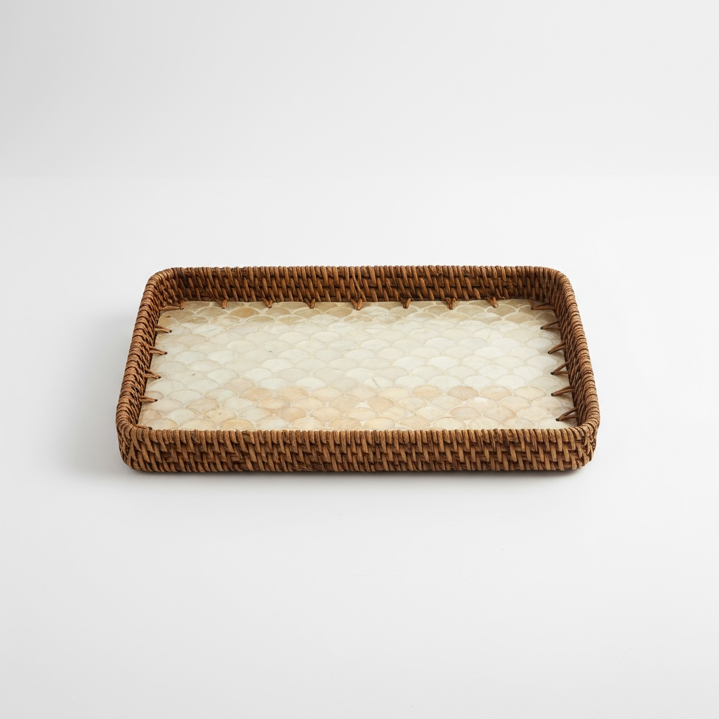 Coastal Pearl Rectangular Tray photographed from a distance on a light background
