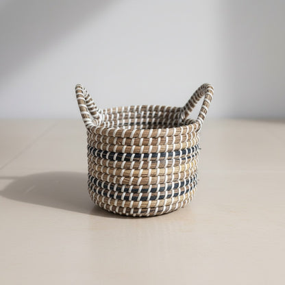 Ivory Weave Multipurpose Basket in handwoven seagrass with ivory detailing and side handles