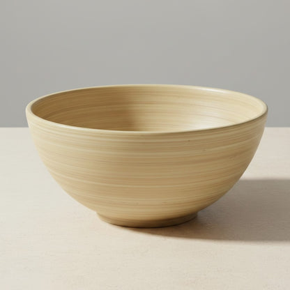Natural Aura Spun Bamboo Serving Bowl with visible bamboo grain texture