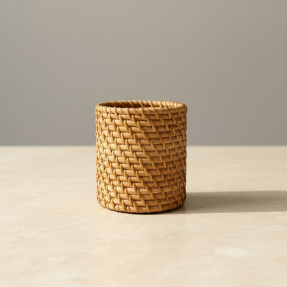 Natural Rattan Utility Holder in handwoven golden-brown rattan