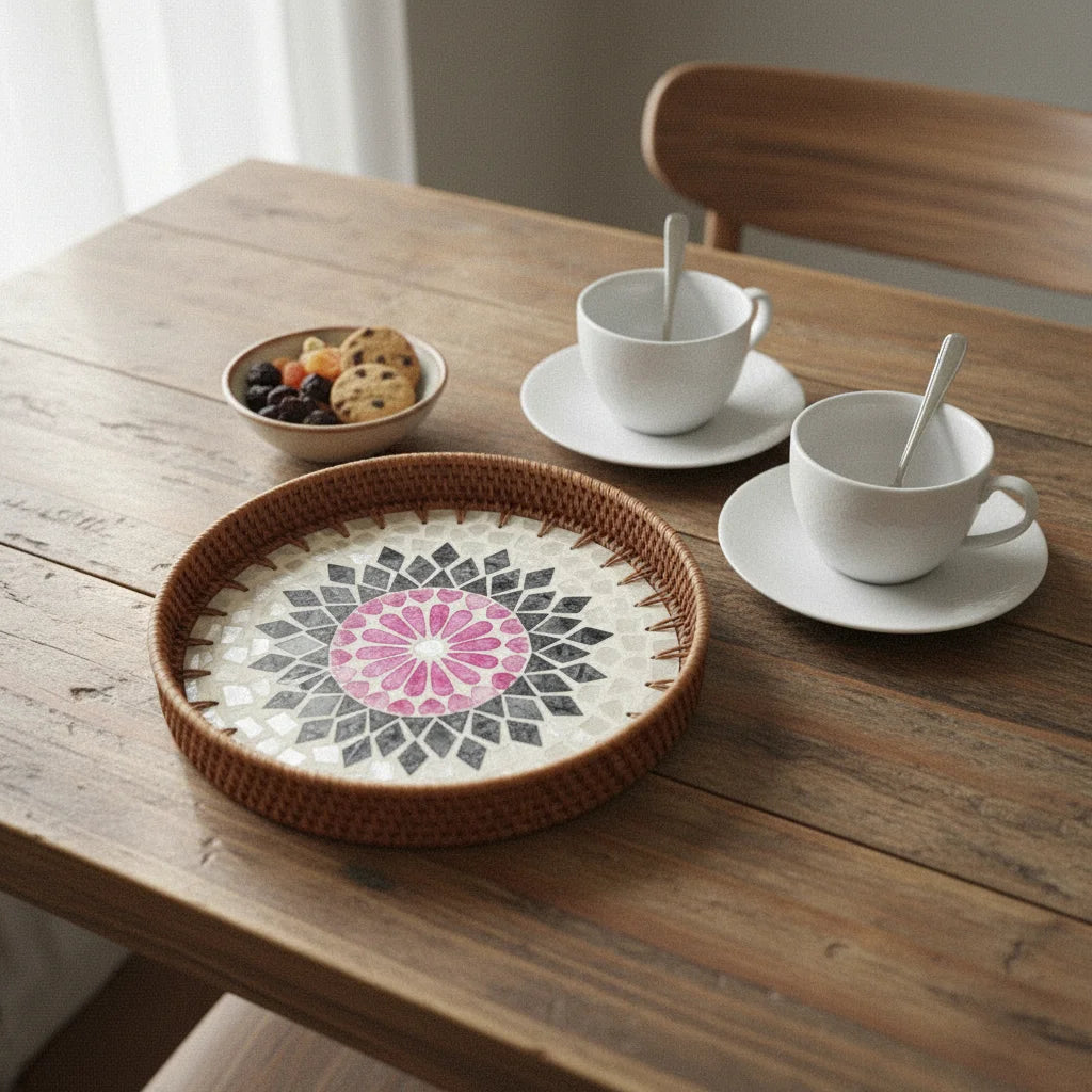 Pink Sunburst Round Tray