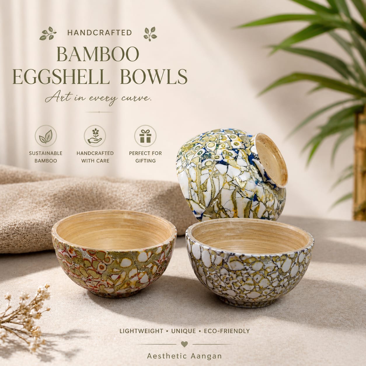 Gilded Mosaic Eggshell Bamboo Bowls