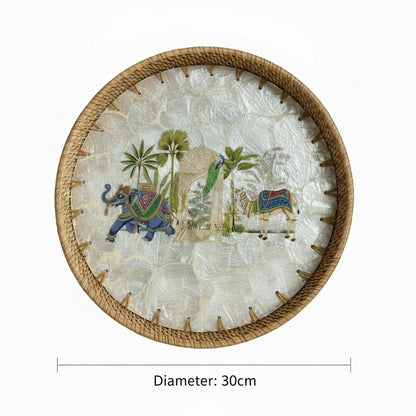 Round mother-of-pearl tray top view —30 cm diameter with measurement overlay