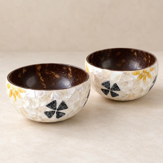 Set of two Floral Mosaic coconut bowls
