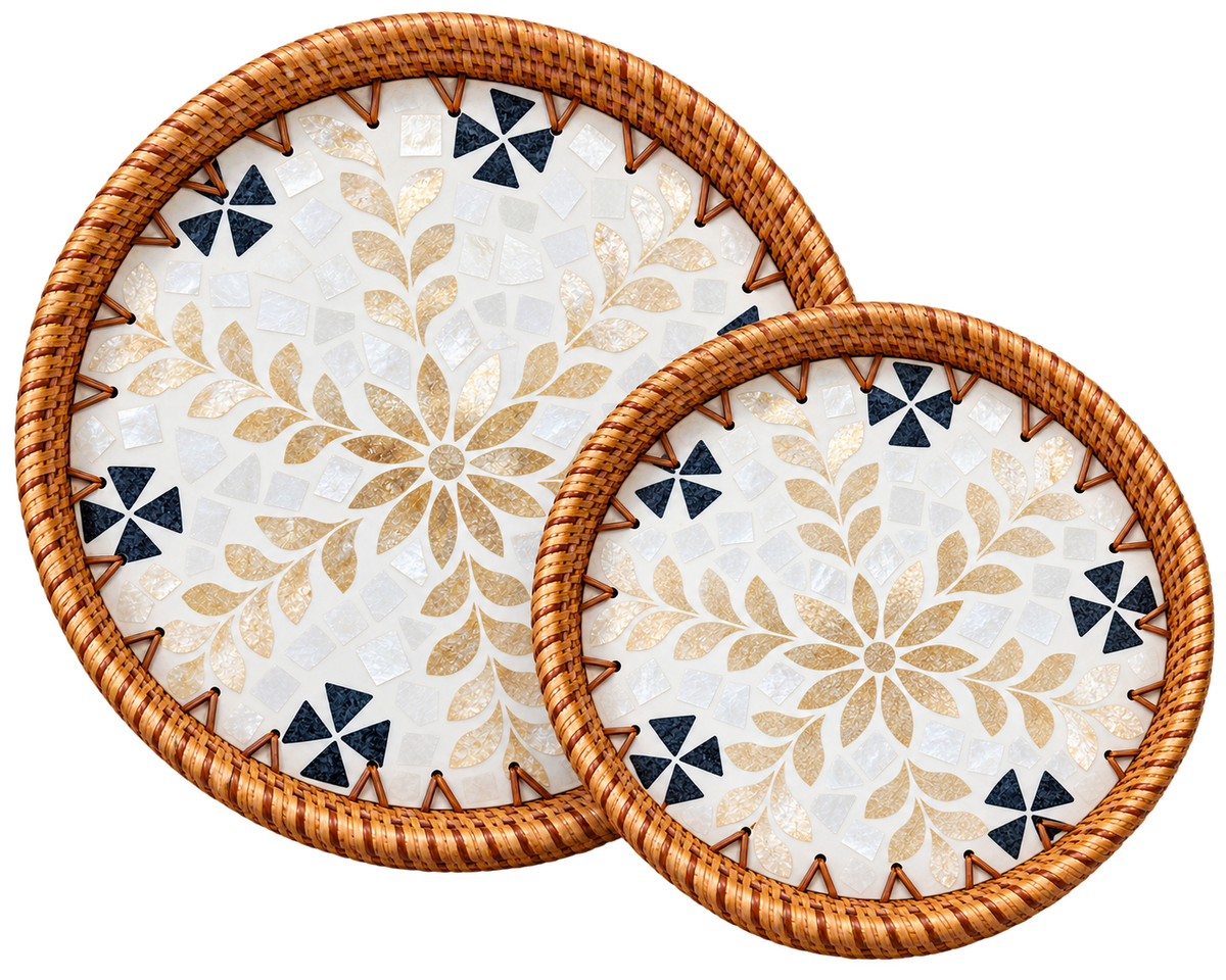 Set of two Floral Mosaic round trays