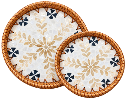 Set of two Floral Mosaic round trays