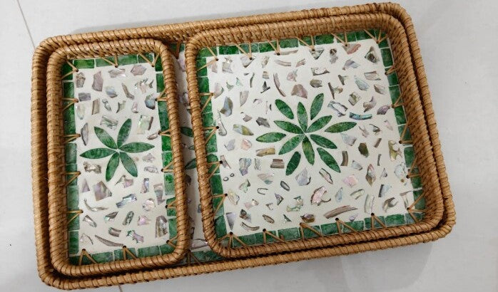 Original photo of three nesting green mosaic trays
