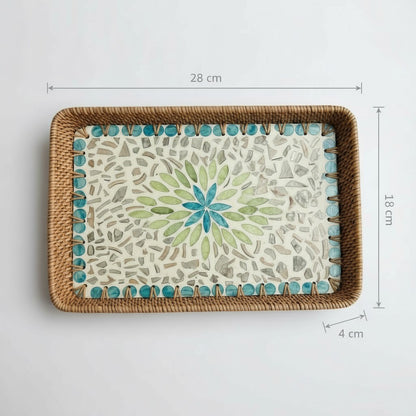 Lagoom Bloom Mother of Pearl Rectangular Tray with dimenstions 28cm x 28cm x 4cm